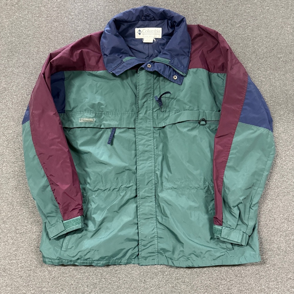 Vintage Columbia Windbreaker Jacket Mens XL Green Good Colorblock Full Zip